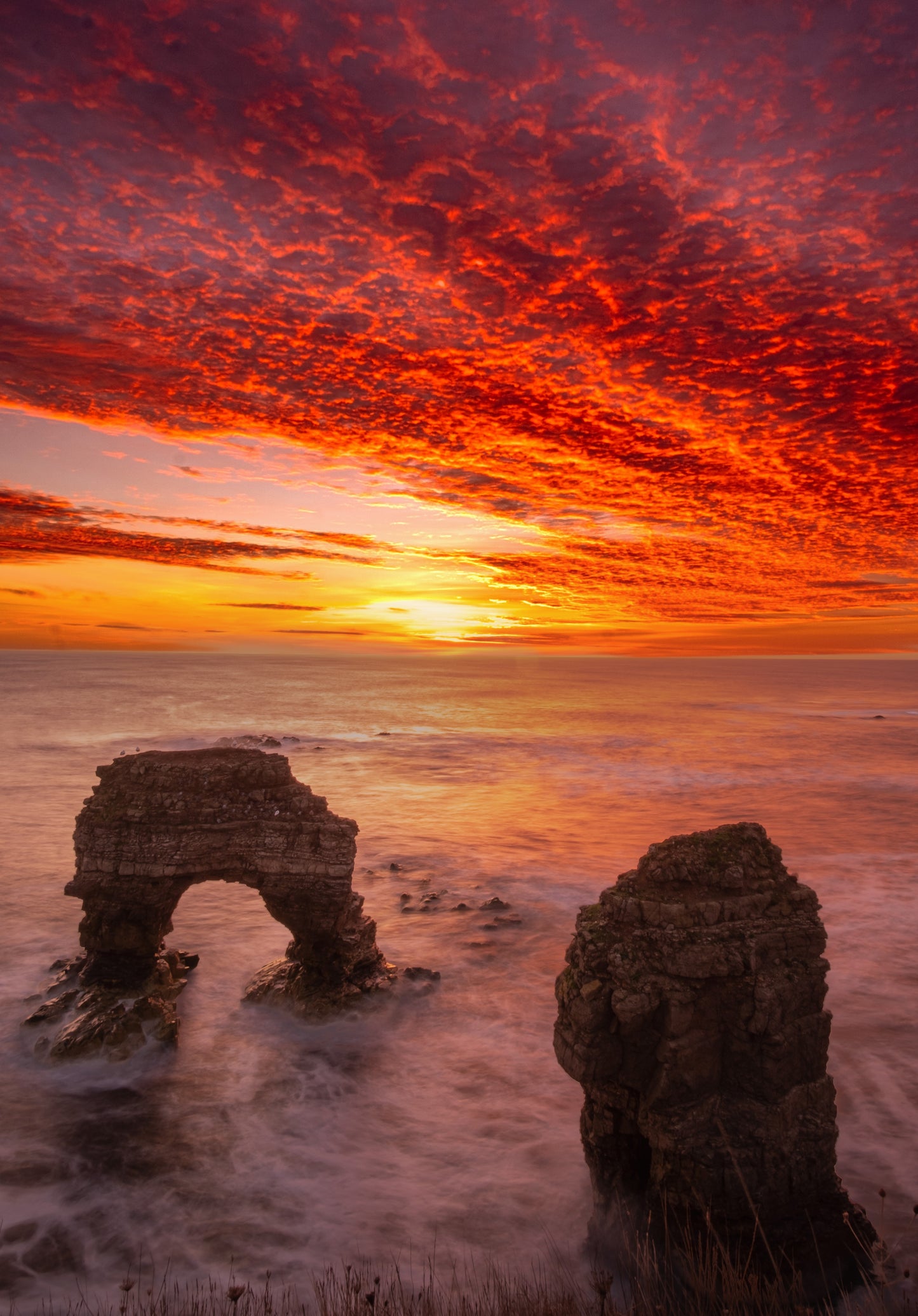 Sunrise at Souter Rock stacks